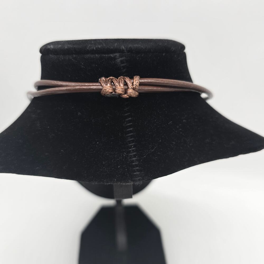 Atterri Brown Leather Cord Necklace and Gold Tone Pendant Adjustable Minimalist - Picture 3 of 5